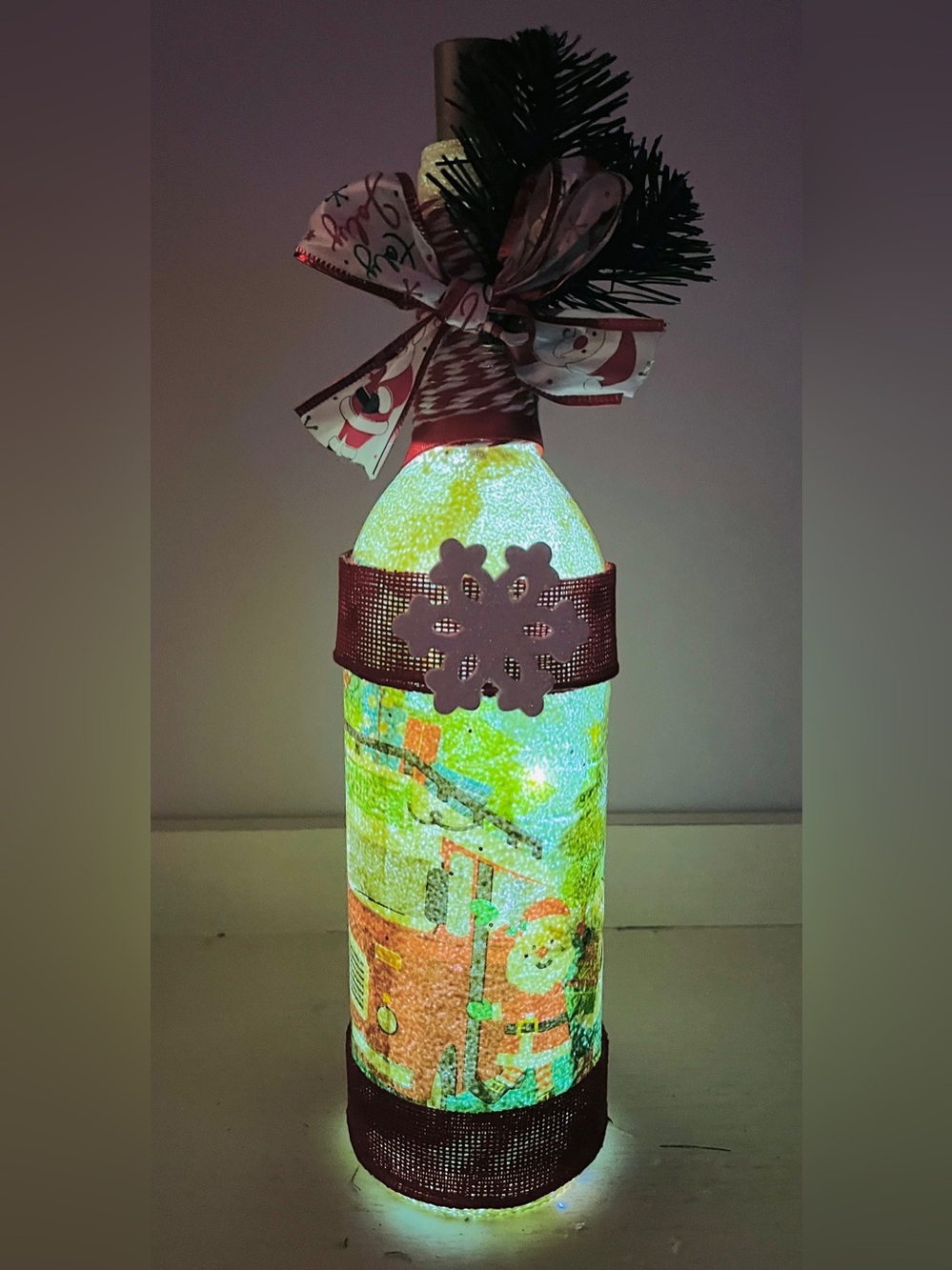 Illuminated Holiday Bottle Light - Green & Red Festive Accent